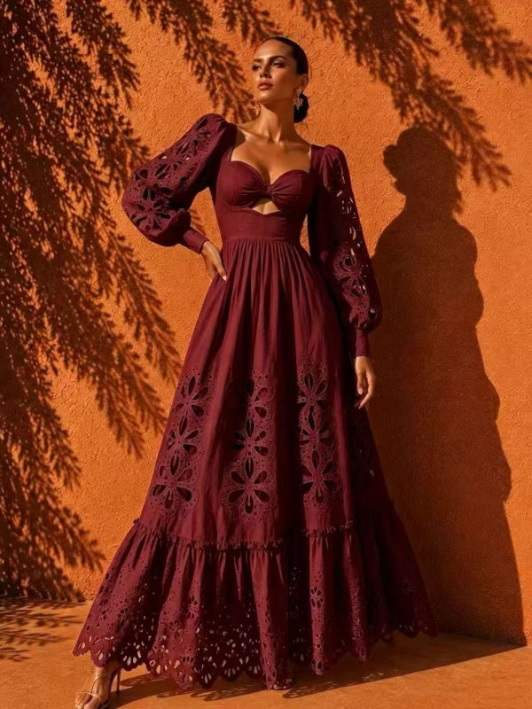 Broderie Cut-Out Twist Front Maxi Dress model front view · nz-alt-v1