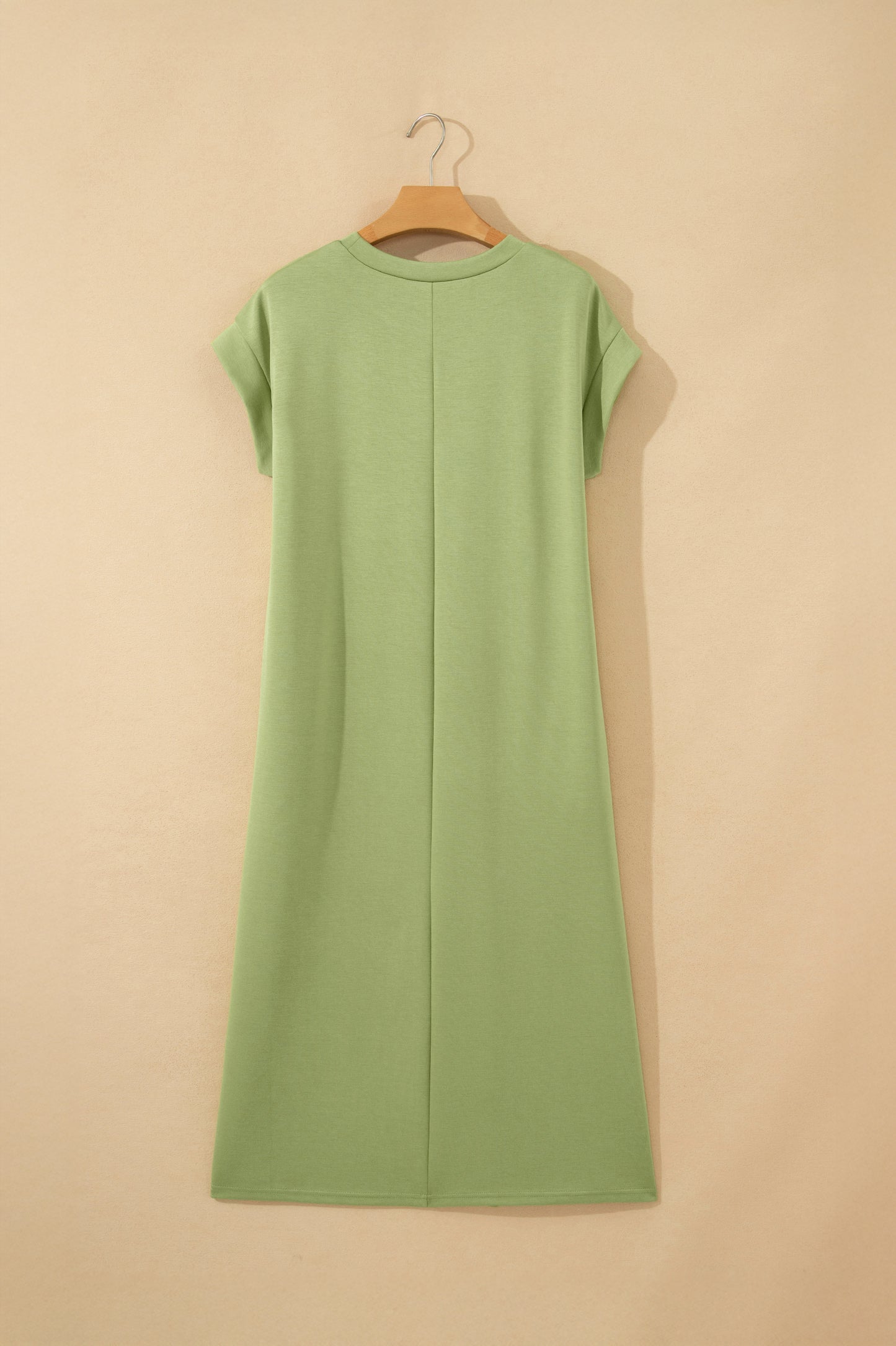 Red Sandalwood Solid Color Long T Shirt Dress with Slits