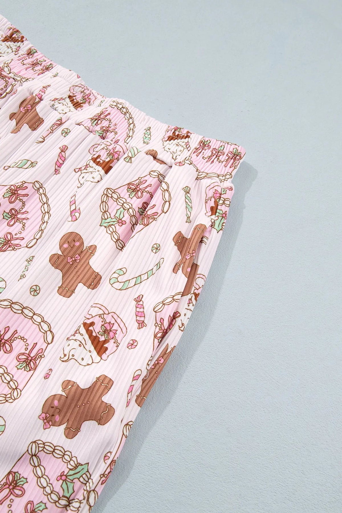 Pink Abstract Christmas Print Long Sleeve Two Piece Lounge Set
