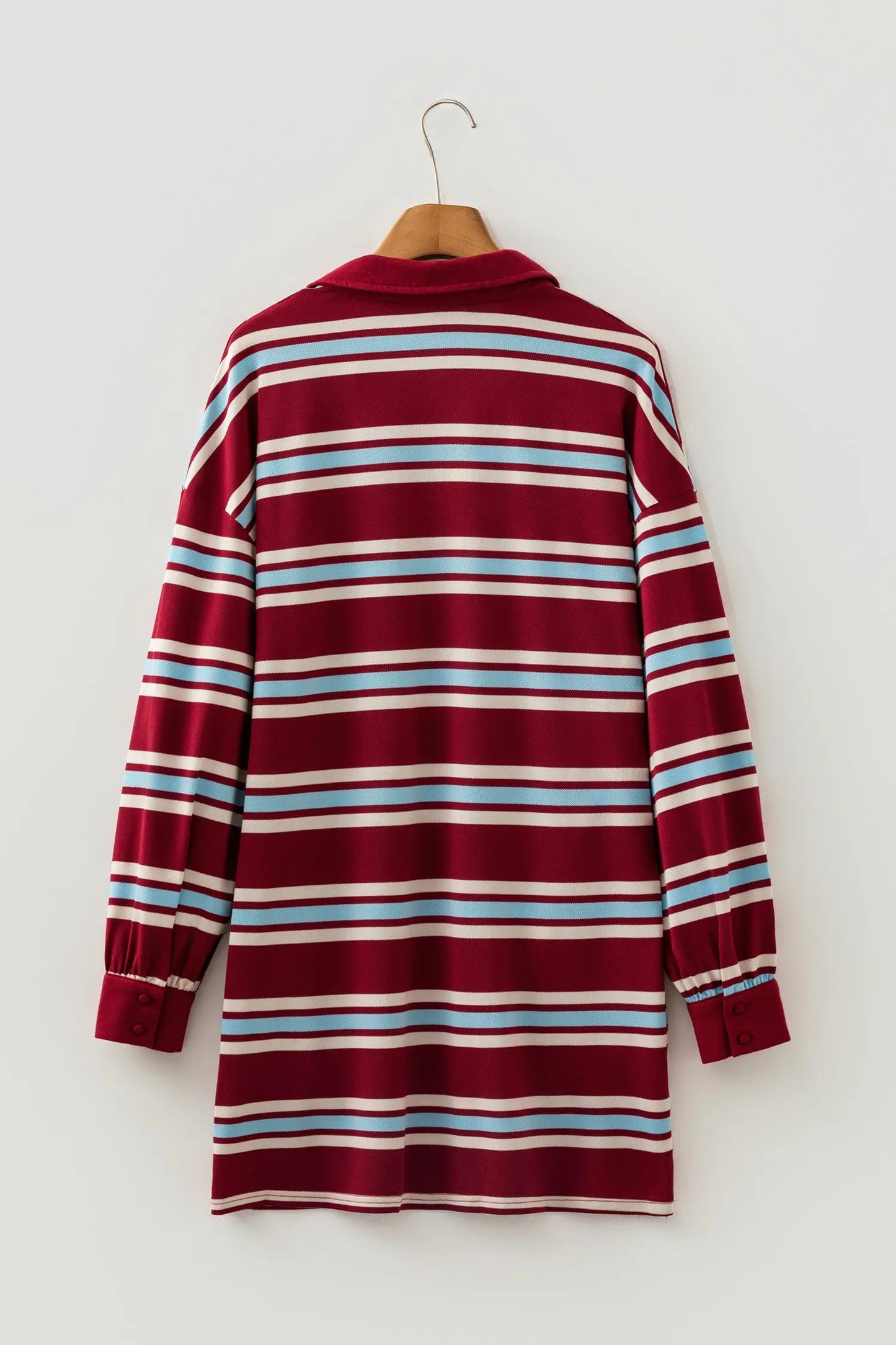 Red Stripe Retro Polo Collar Long Sleeve T Shirt Shift Mini Dress
