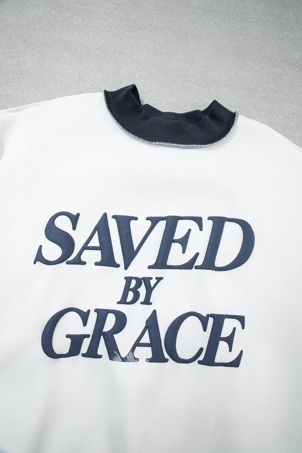 Beige SAVED BY GRACE Letter Print Color Block Mock Neck Plus Size Sweatshirt