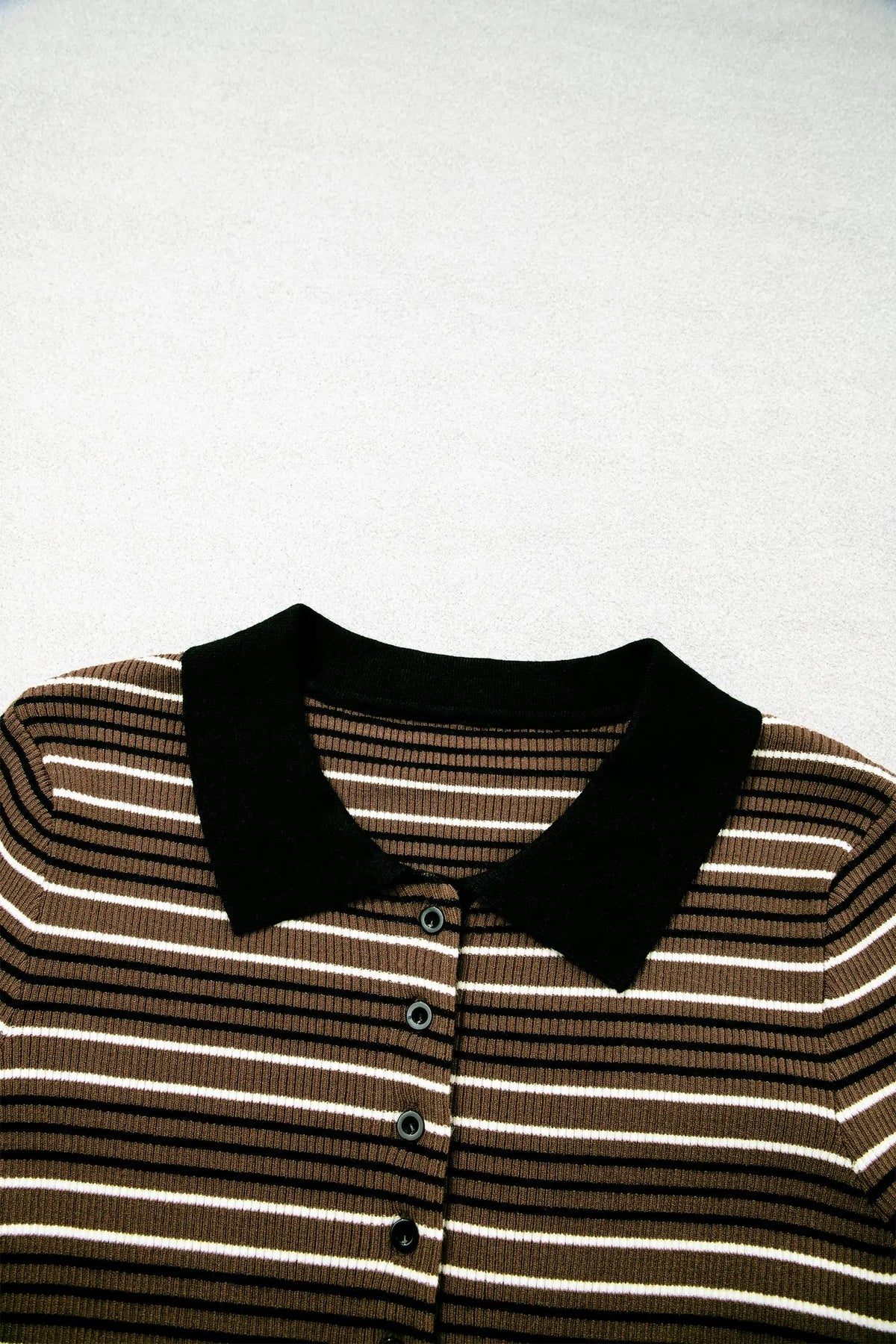 Green Stripe Striped Ribbed Knit Button Collar Sweater