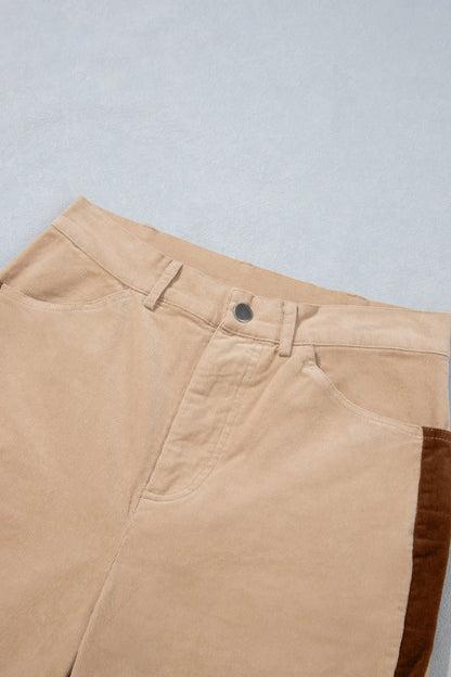 Smoke Gray Corduroy Side Panel Colorblock Straight Leg Pants