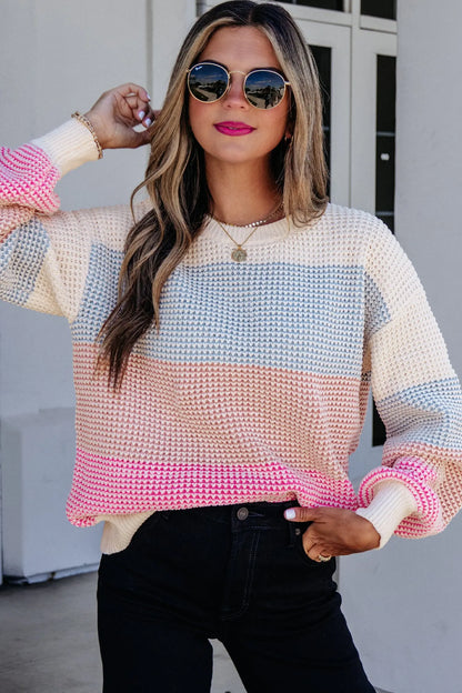Light Blue Drop Shoulder Round Neck Long Sleeve Pullover Sweater