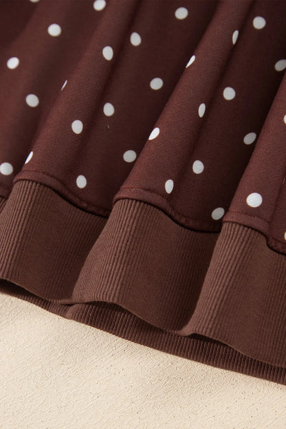 Pink Polka Dot Print Metal Button Collar Casual Pullover Sweatshirt