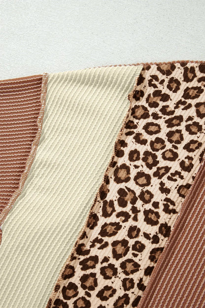 DUNE Leopard Print Colorblock Ribbed Knit Top