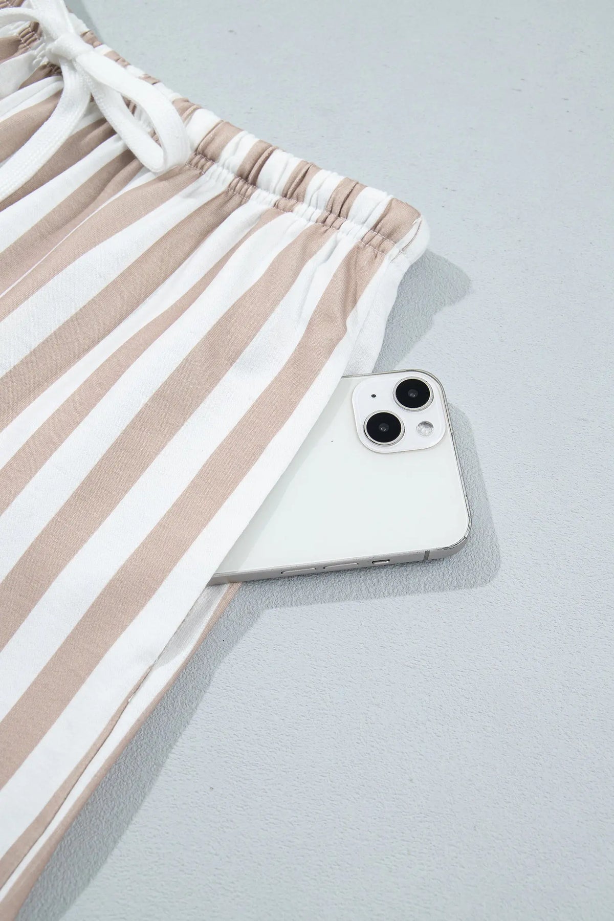 Striped Color Block Pullover Top Drawstring Shorts Set flat lay view · nz-alt-v1