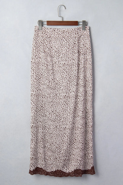 Brown Cheetah Print Trim Split Long Western Skirt