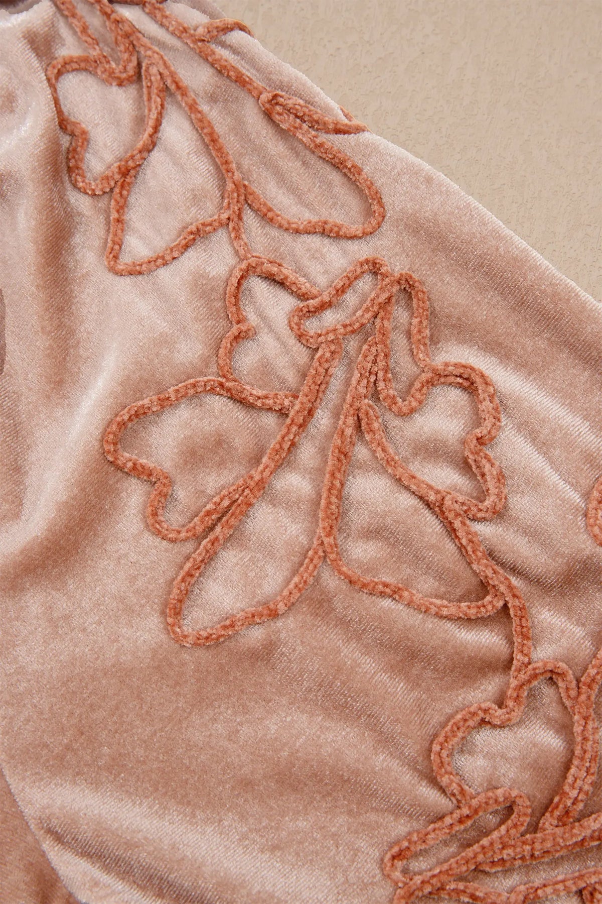 Light French Beige Embroidered Sleeve Velvet Mini Shift Dress