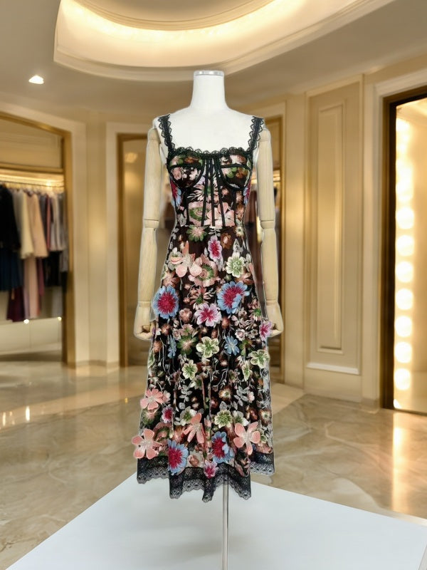 Floral Embroidered Midi Dress with Lace Trim mannequin view · nz-bg-v1