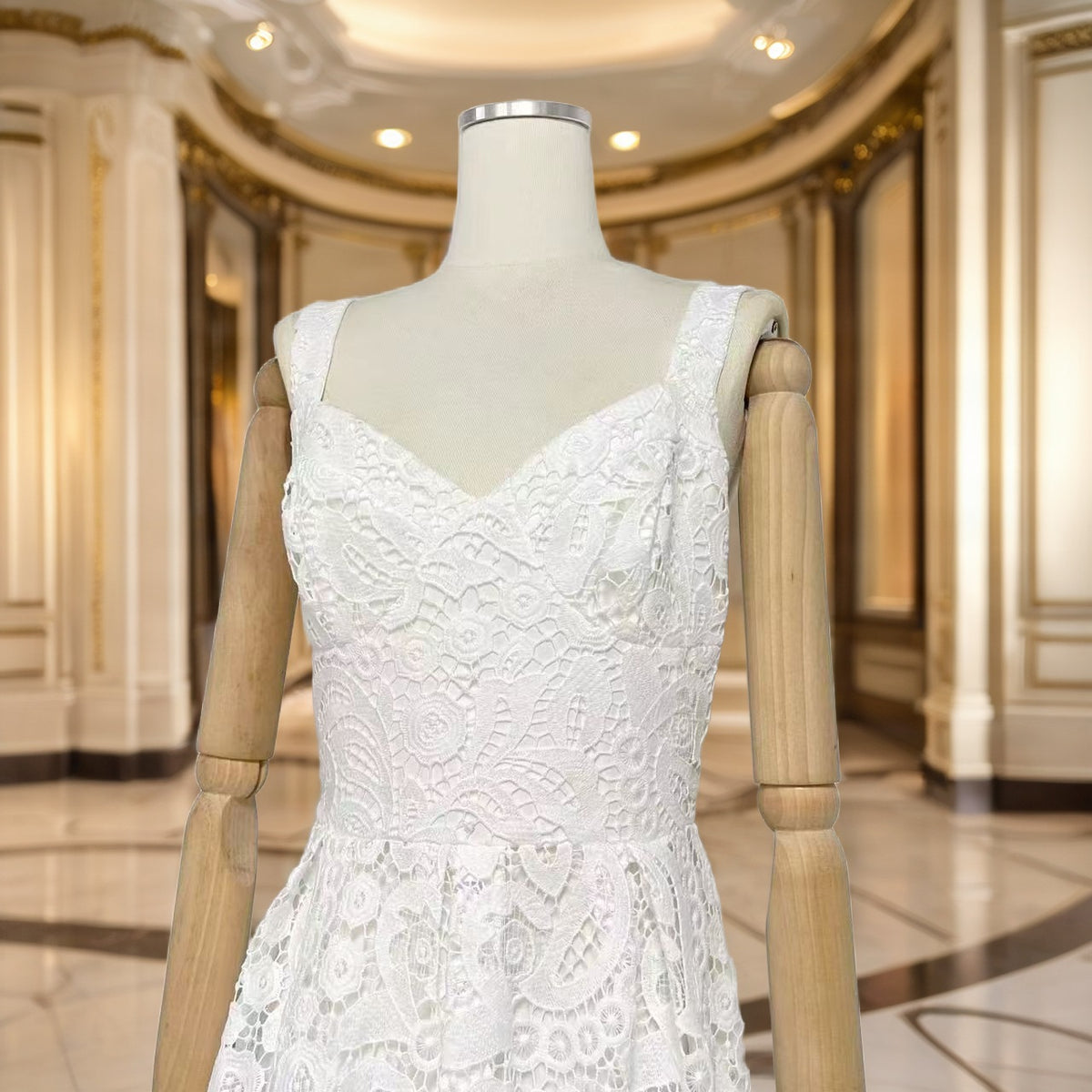 Scalloped Lace Midi Dress with Sweetheart Neckline mannequin view · nz-bg-v1