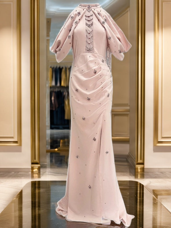Beaded Halter Maxi Gown in Blush Pink mannequin view · nz-bg-v1