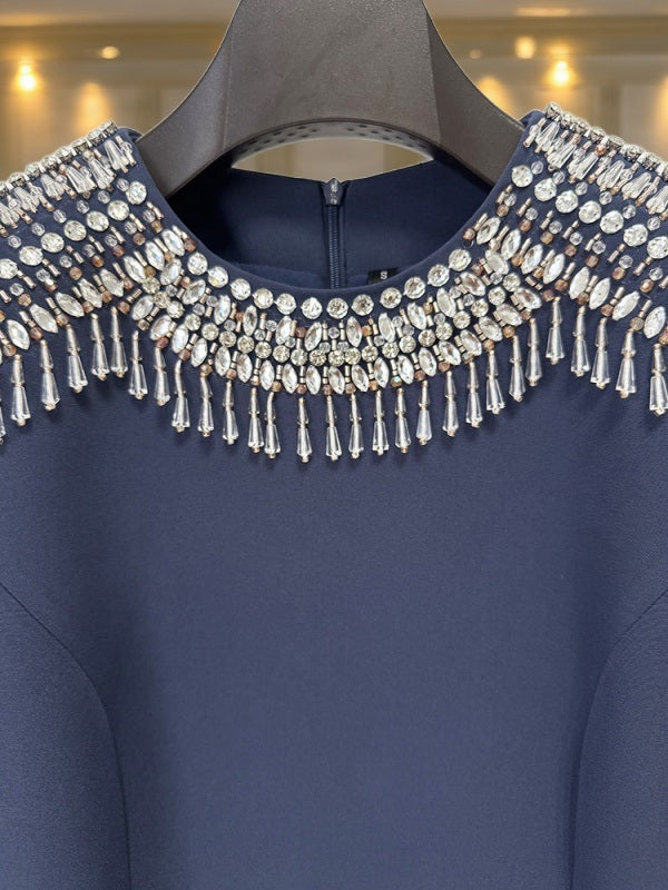 Crystal-Embellished Long Sleeve Navy Maxi Gown detail view · nz-bg-v1
