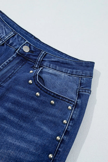 Black Studded Detail Straight Leg Casual Loose Jeans