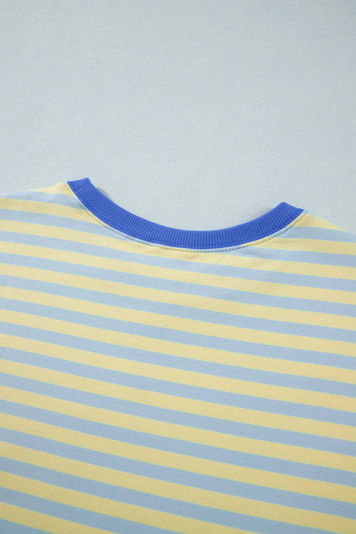 Yellow Stripe Colorblock Trim Crew Neck Loose Tee Drawstring Elastic Waist 2pcs Pant Set