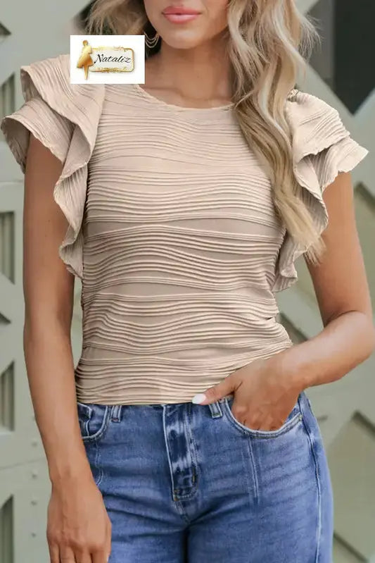Casual Wavy Textured Ruffle Sleeve Top Dear-Lover Dropshipping