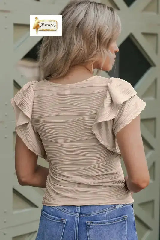 Casual Wavy Textured Ruffle Sleeve Top Dear-Lover Dropshipping