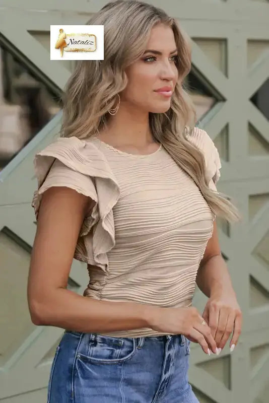 Casual Wavy Textured Ruffle Sleeve Top Dear-Lover Dropshipping