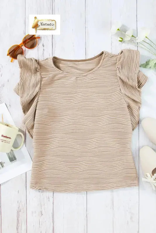 Casual Wavy Textured Ruffle Sleeve Top Nataliz