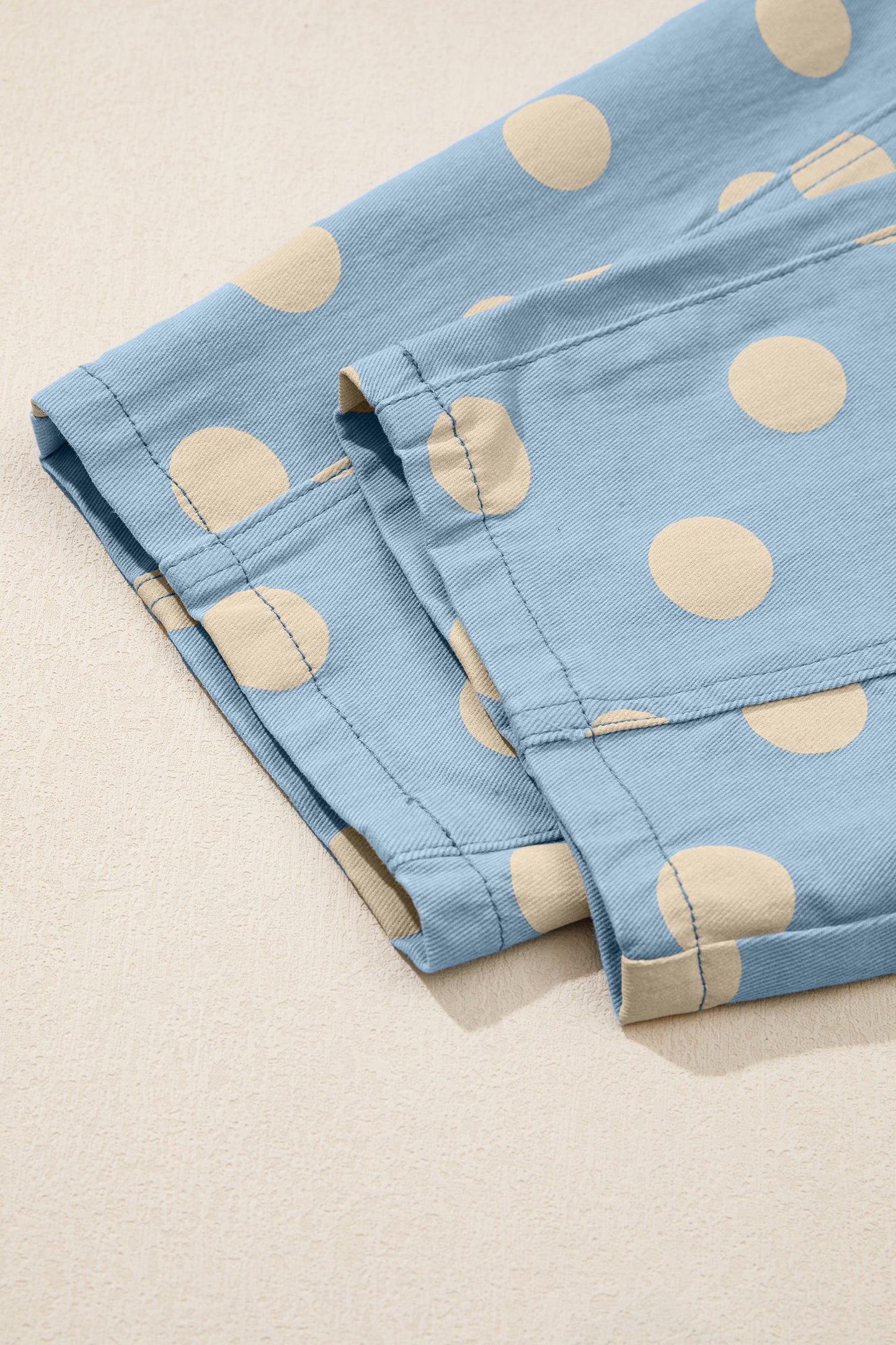 Sky Blue Polka Dot Print Bow Detail Pocketed Jeans