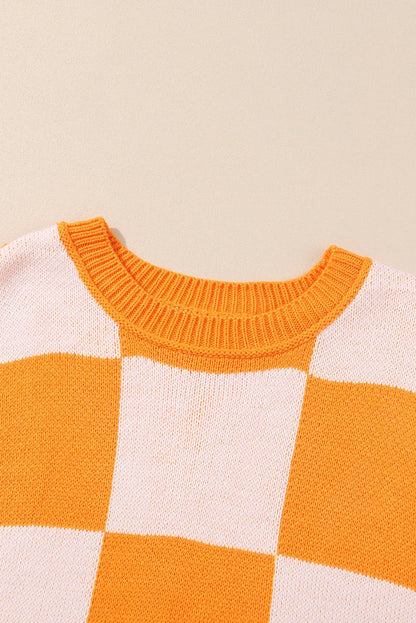 Black Checkered Bishop Sleeve Sweater