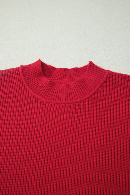 Chestnut Long Sleeve Ribbed Knit Stand Neck Regular Fit Sweater