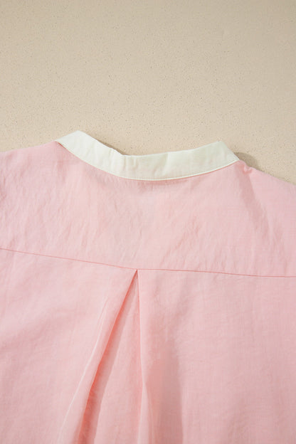 Canton Scallop Color Block Trim Puff Sleeve Mini Dress - Casual Dresses
