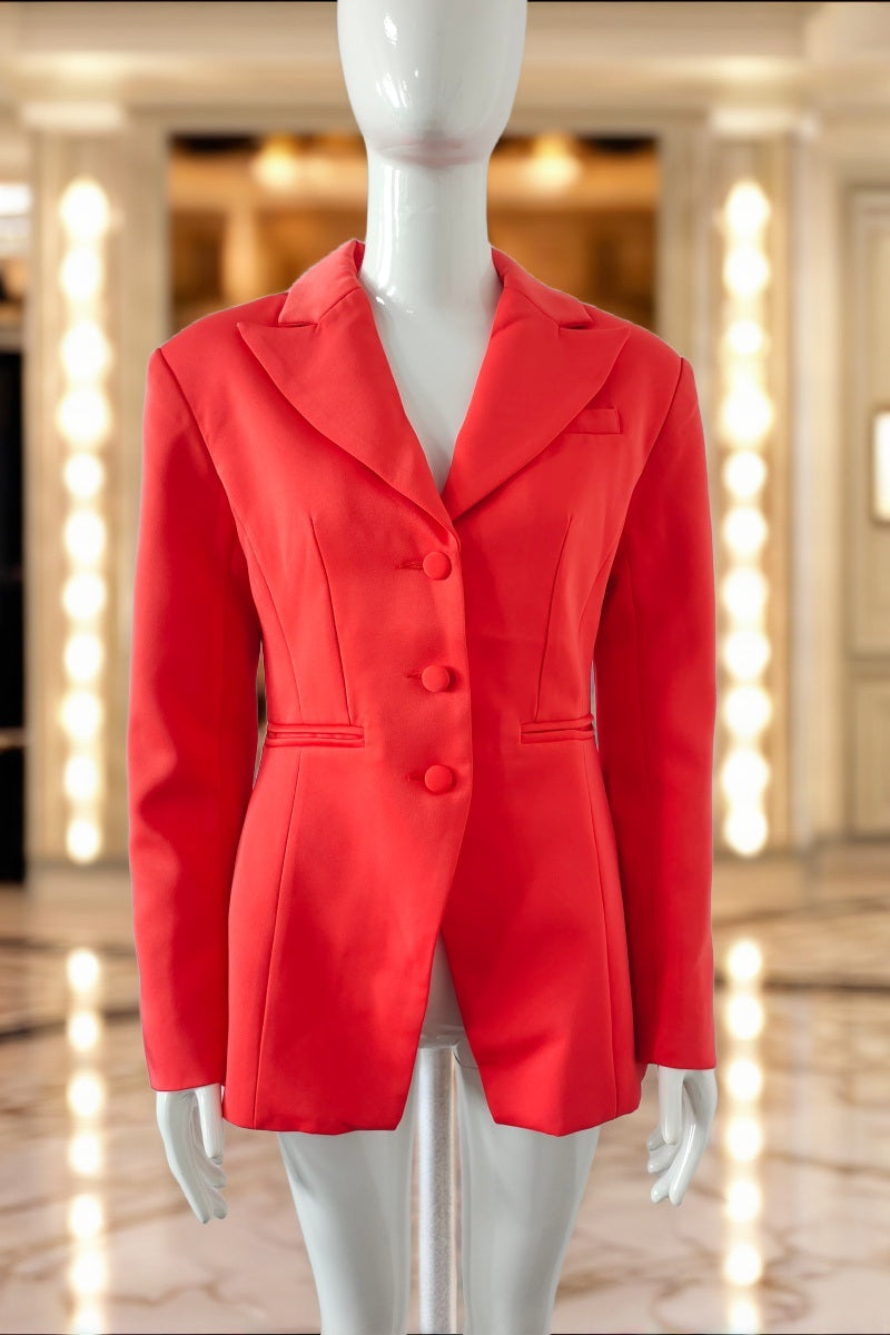 Nipped-Waist Single-Breasted Blazer in Orange Red mannequin view · nz-bg-v1