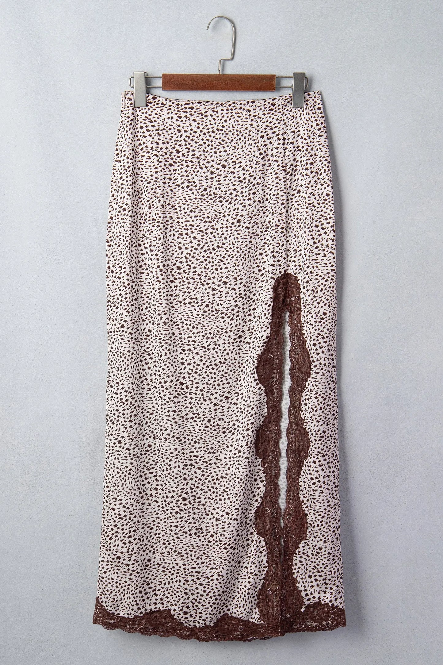 Brown Cheetah Print Trim Split Long Western Skirt