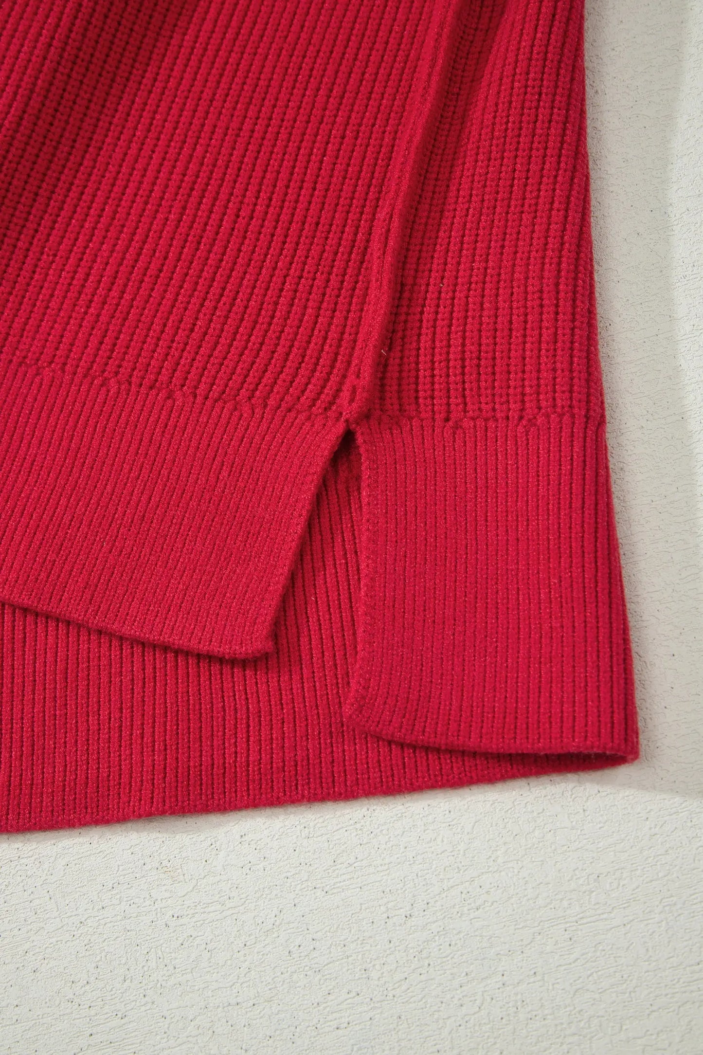 Chestnut Long Sleeve Ribbed Knit Stand Neck Regular Fit Sweater