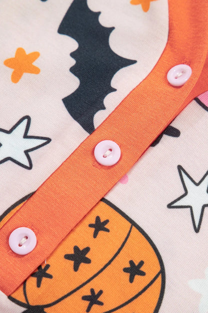Pink Halloween Pumpkin Print Long Sleeve Home Wear Lounge Set
