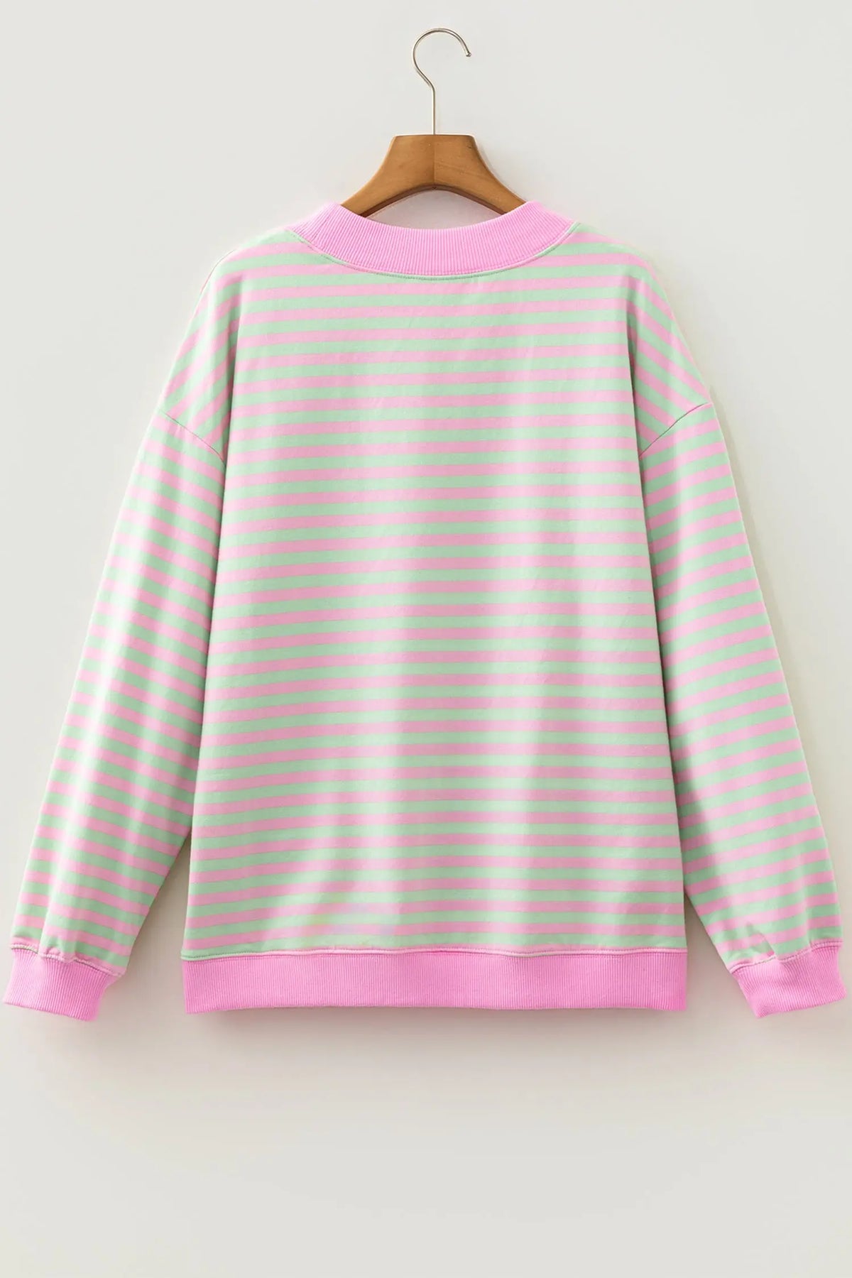 Green Stripe Striped Stand Neck Long Sleeve Sweatshirt