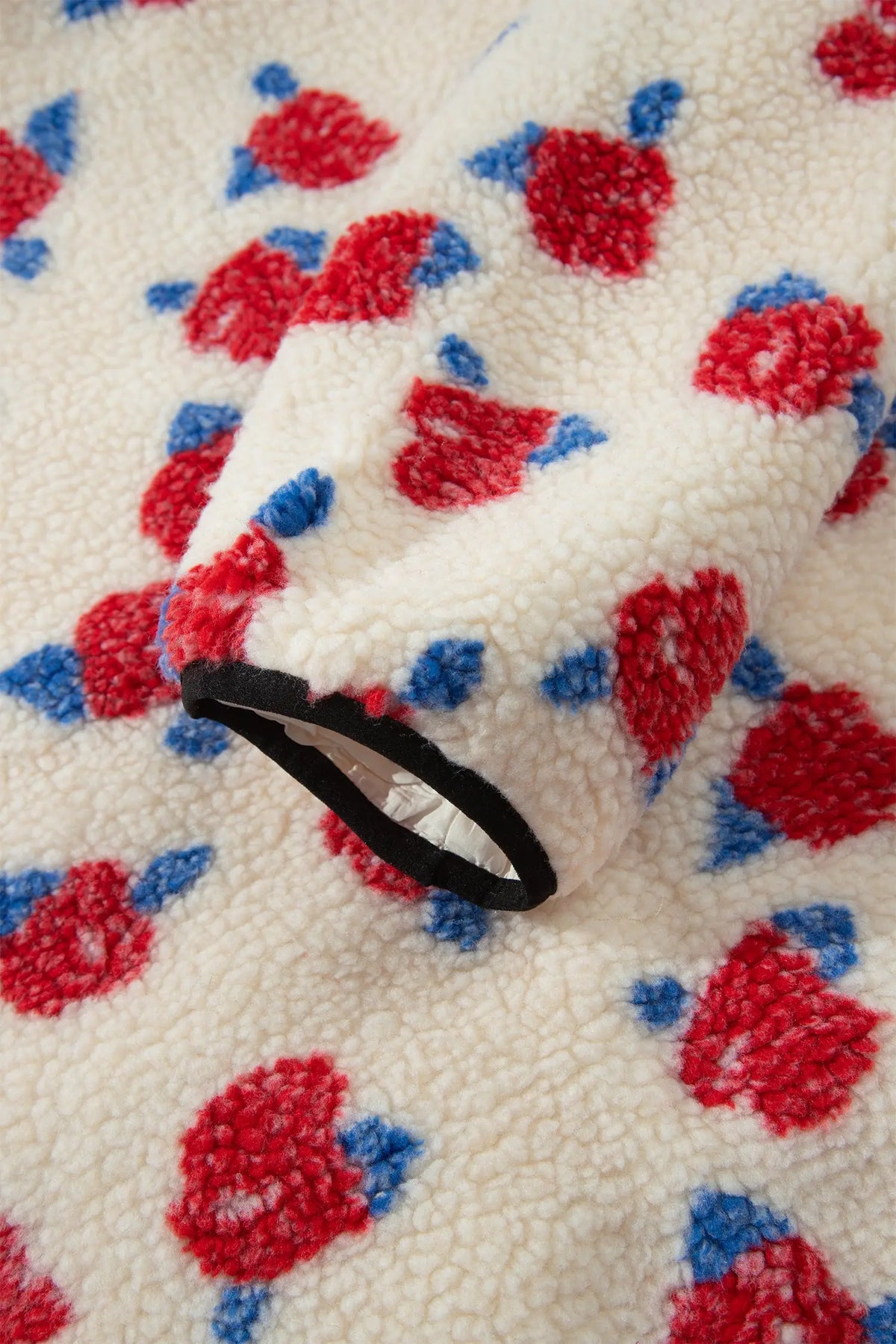 White Floral Print Zipper Stand Neck Outerwear Fleece Coat