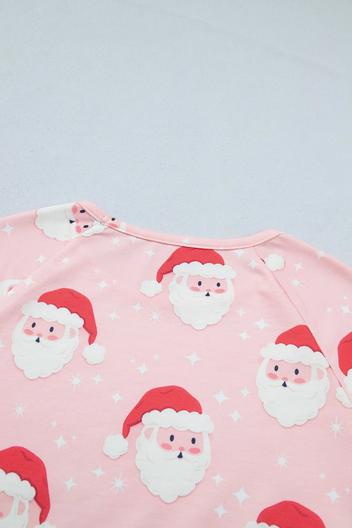 Pink Abstract Santa Pattern Long Sleeve Two Piece Shift Lounge Set