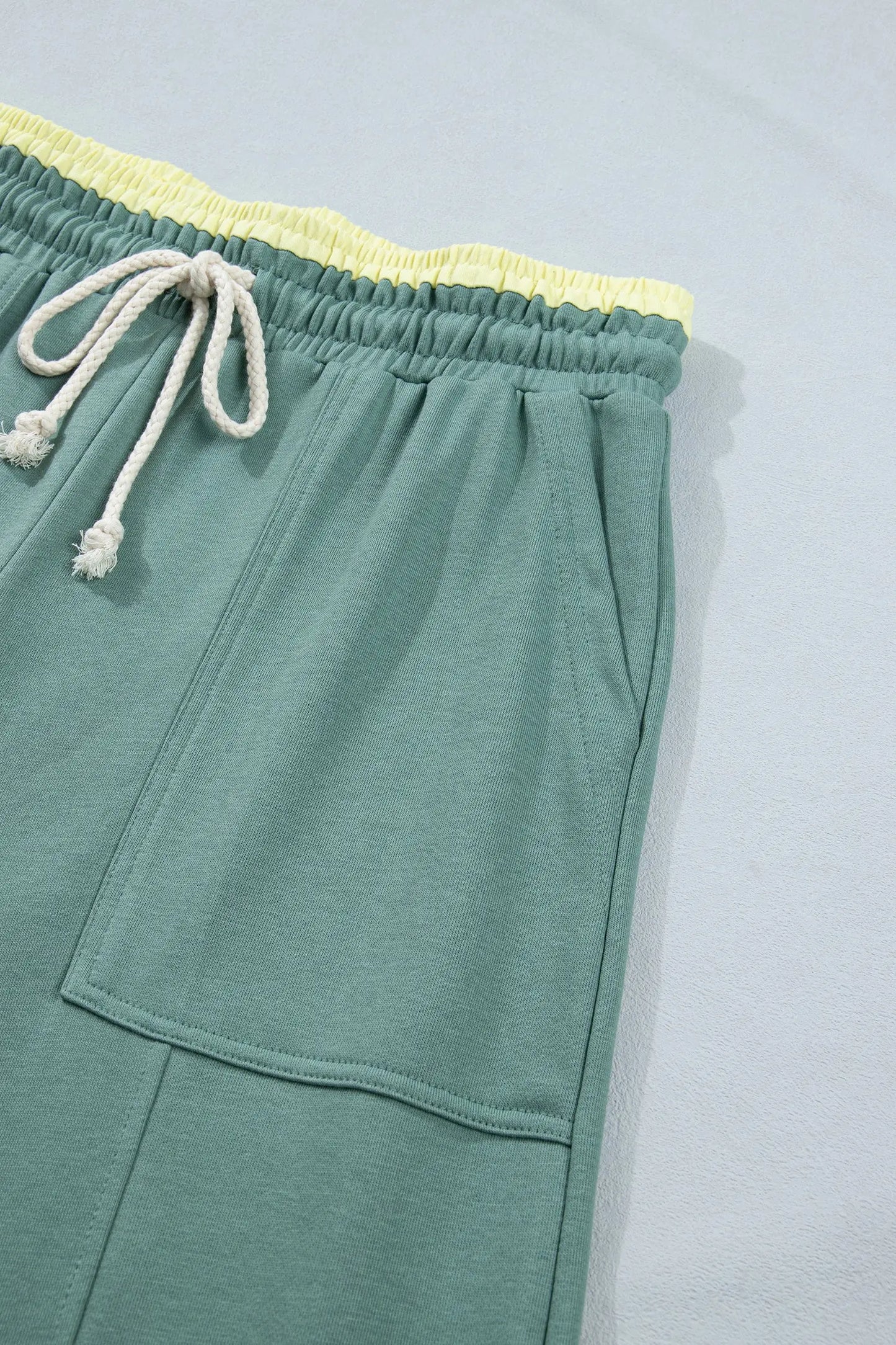 Grapefruit Orange Color Block Flower Patchwork Drawstring Contrasted Elastic Waist Wide Leg Pants