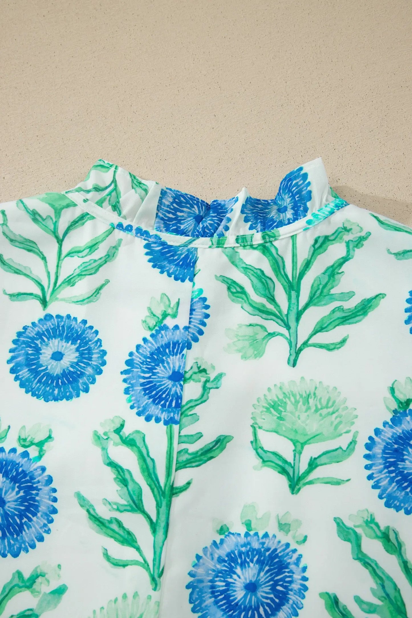 Sky Blue Floral Print Half Button Frilly Short Sleeve Dress