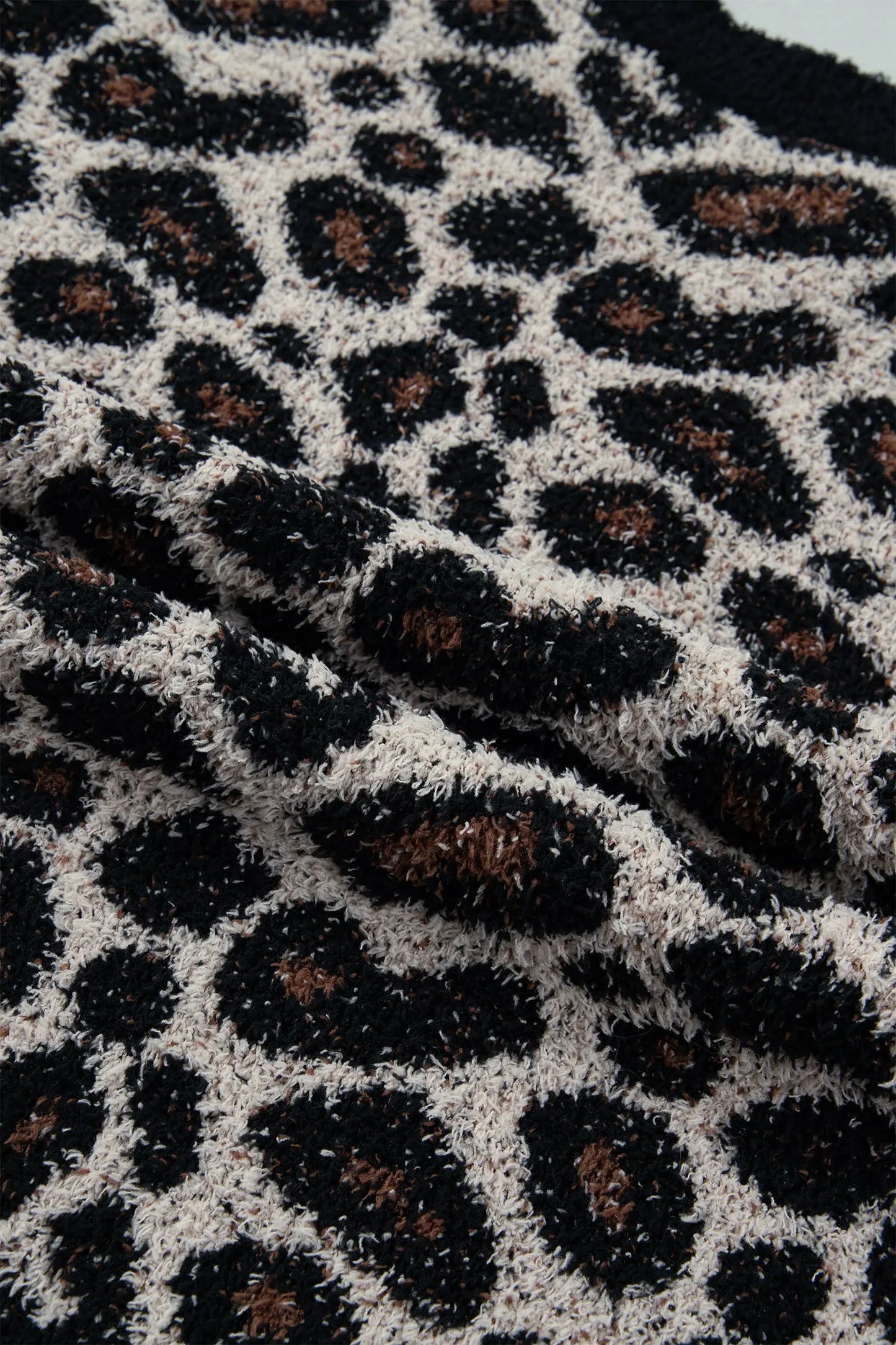 Smoke Gray Leopard Star Pattern Round Neck Long Sleeve Shift Sweater