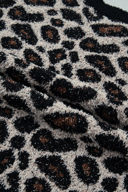 Smoke Gray Leopard Star Pattern Round Neck Long Sleeve Shift Sweater