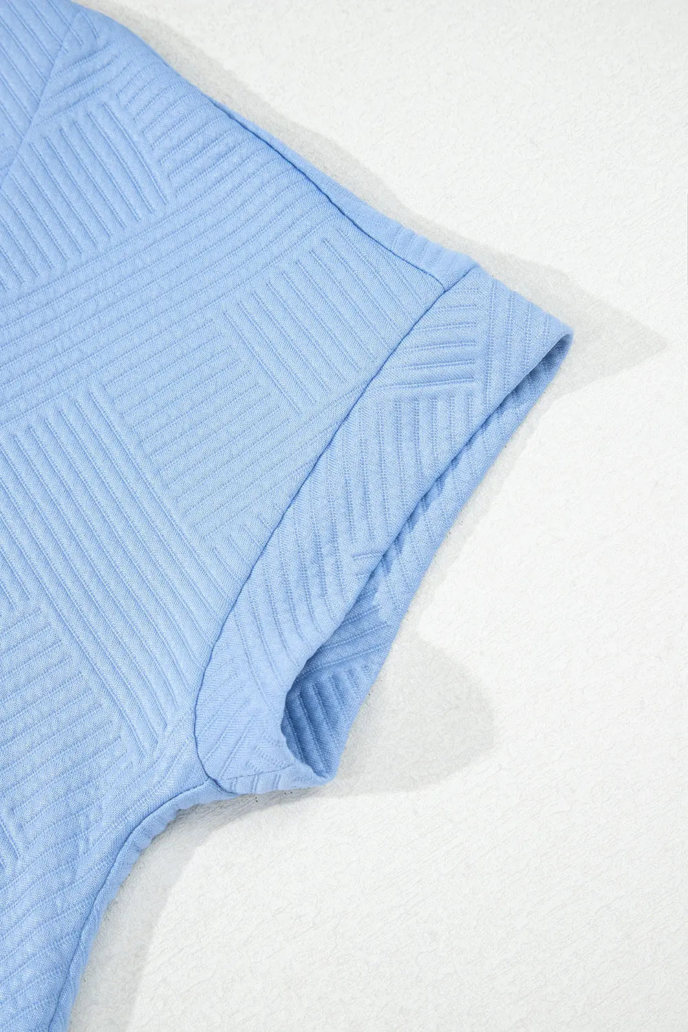 Sky Blue Solid Color Textured Short Sleeve A Line Mini Dress