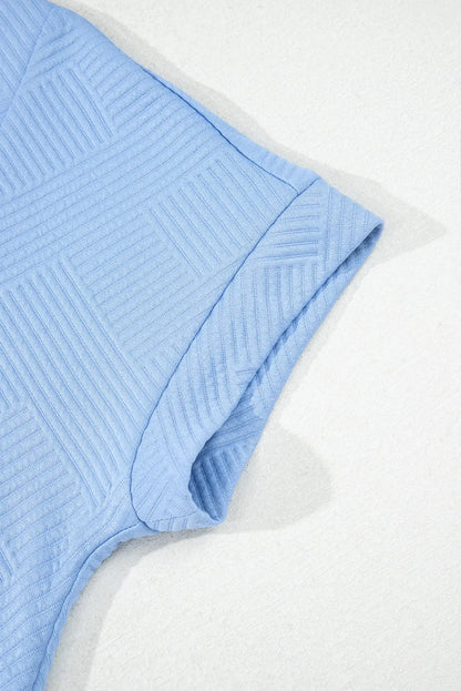 Sky Blue Solid Color Textured Short Sleeve A Line Mini Dress
