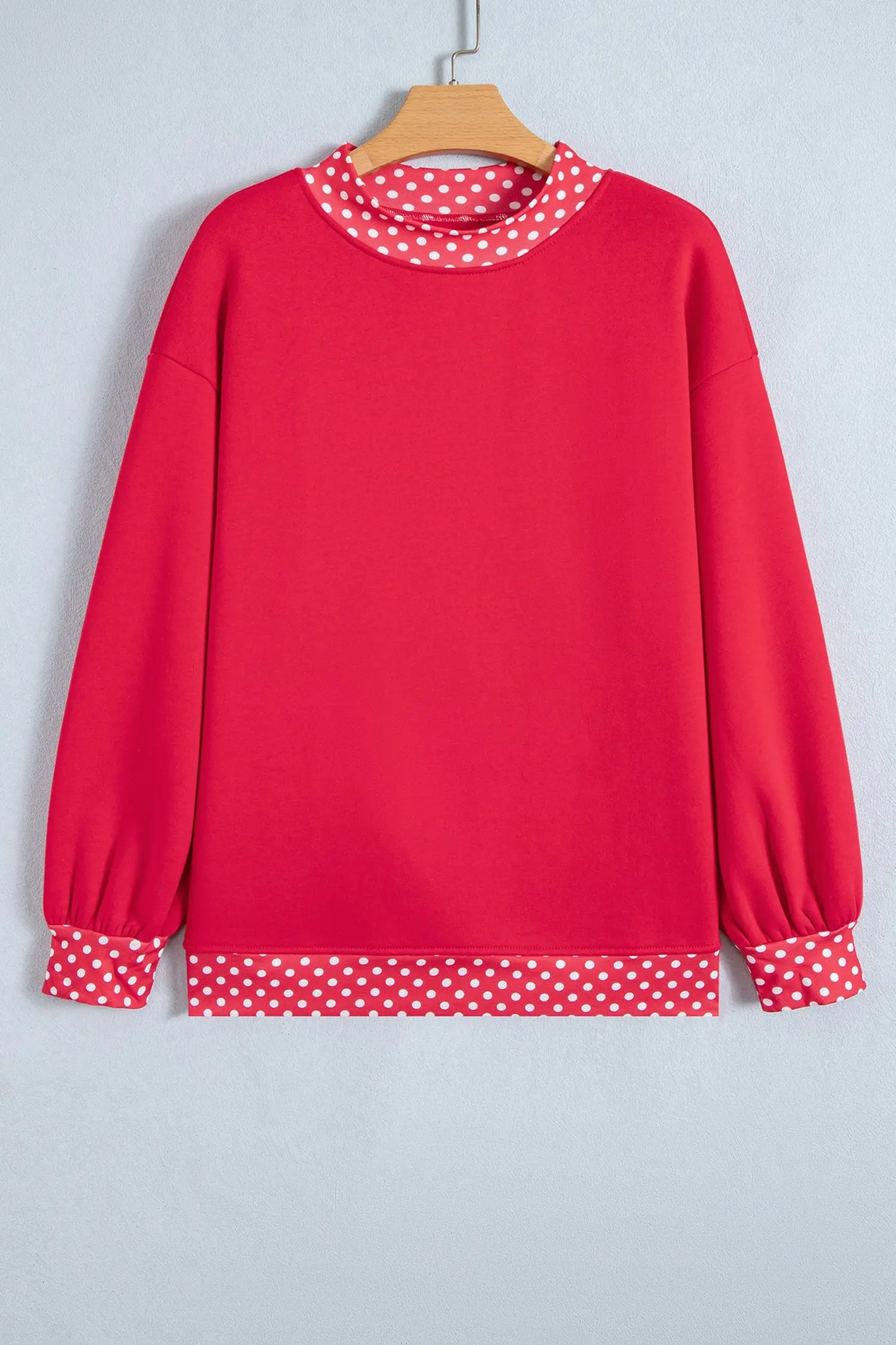 Pink Colorblock Polka Dot Contrast Trim Oversized Sweatshirt