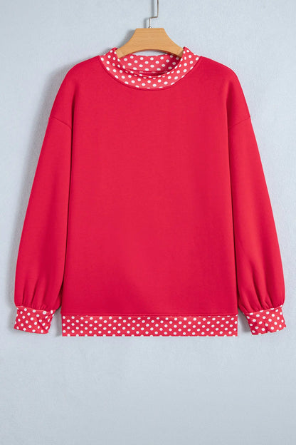 Pink Colorblock Polka Dot Contrast Trim Oversized Sweatshirt