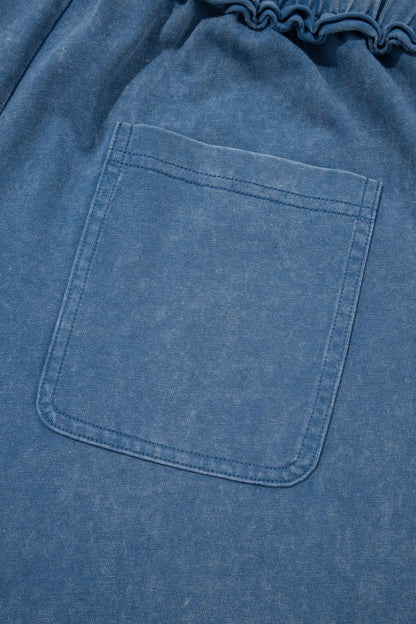 Ashleigh Blue Mineral Wash Seam Detail Flare Leg Drawstring Pants
