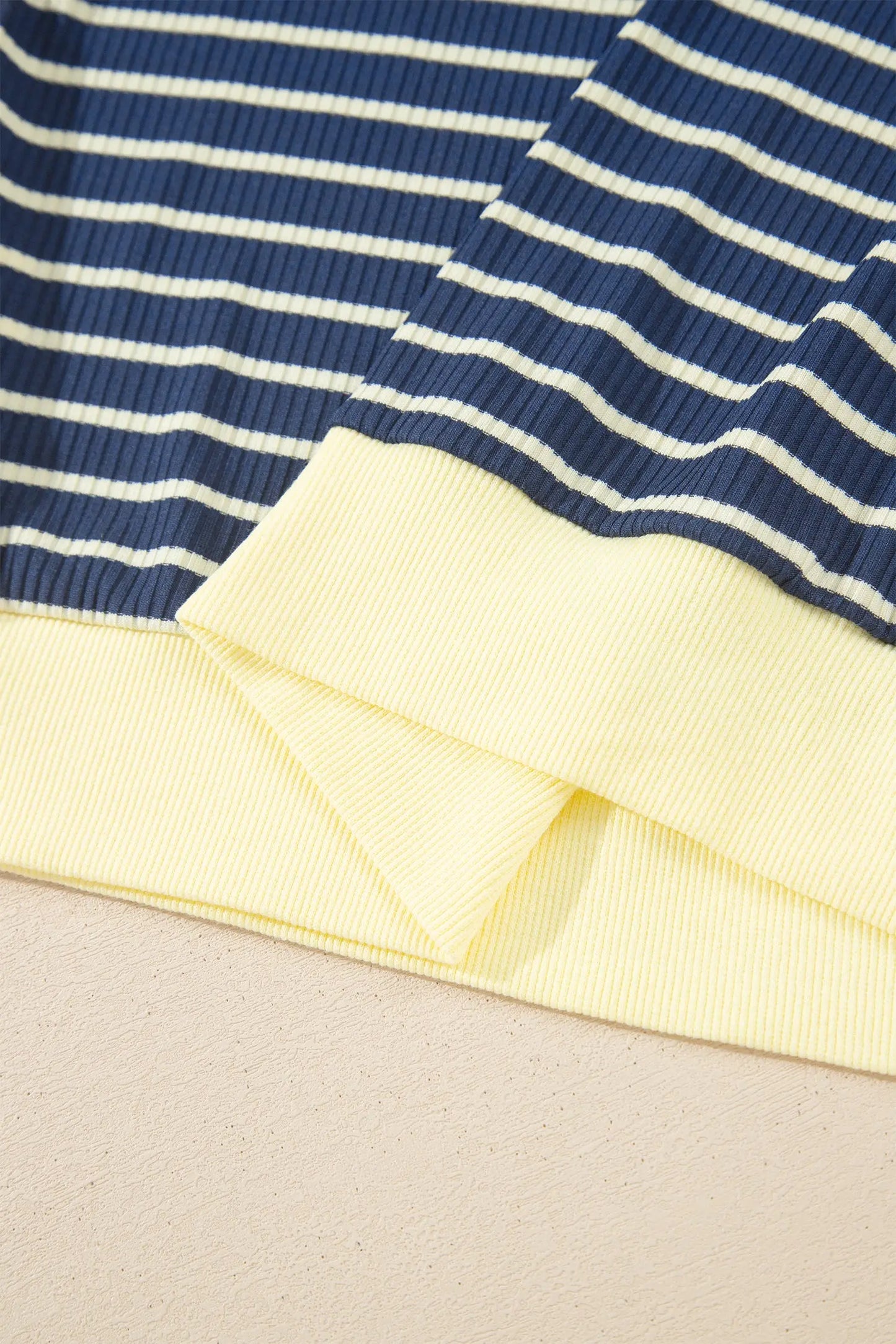 Blue Stripe Color Block Patchwork Zip V Neck Pullover Loose Pants 2pcs Set