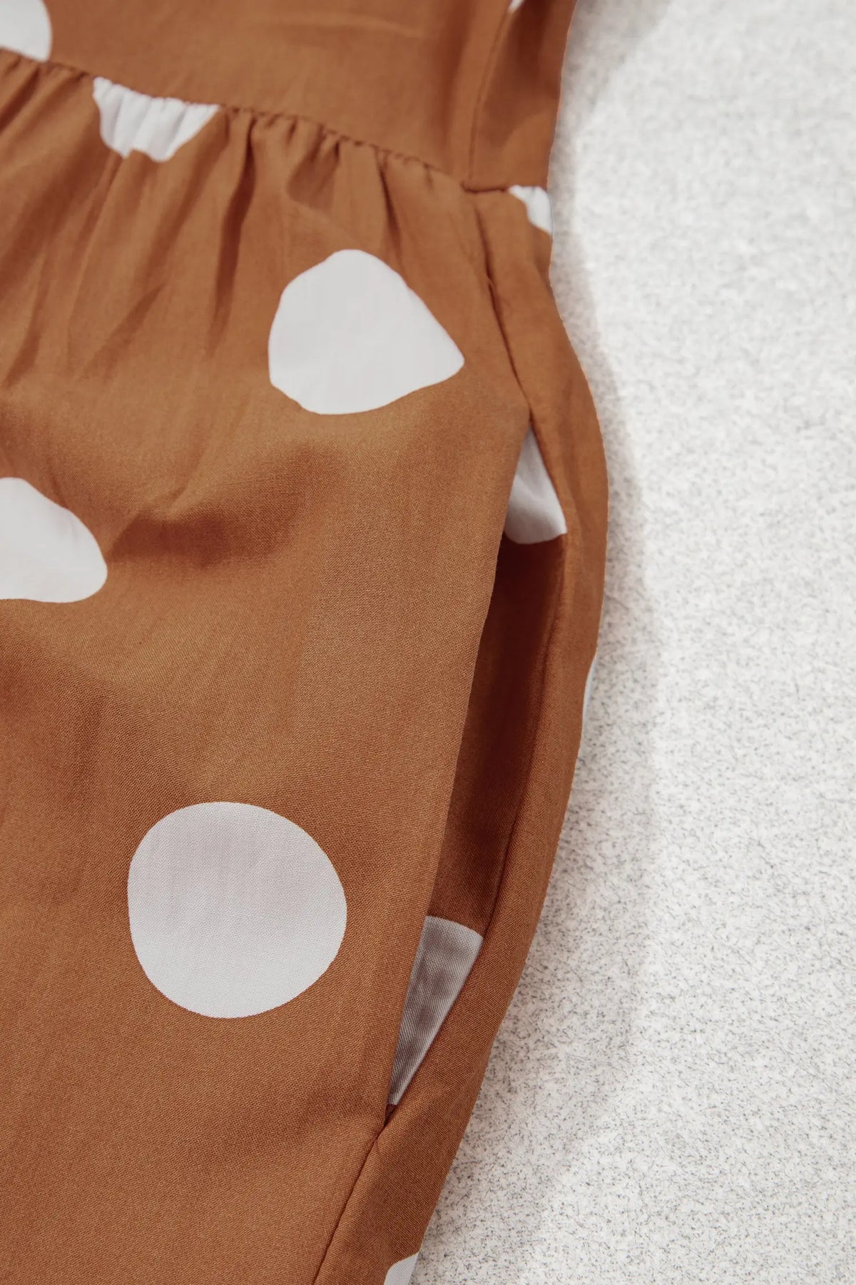 Brown Polka Dot Button Front Long Sleeve Shift Dress detail view · nz-alt-v1