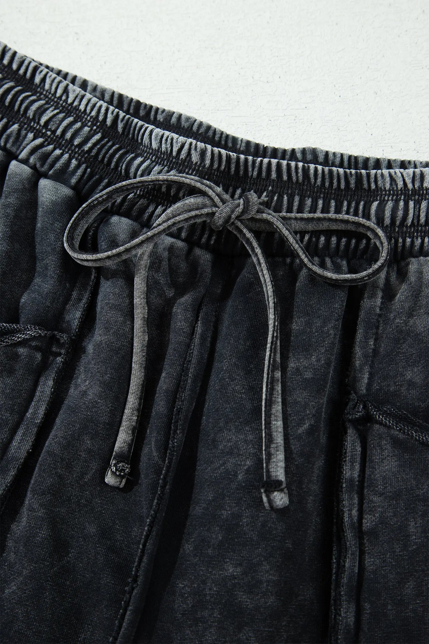Black Mineral Wash Raw Seam Drawstring Elastic Waist Barrel Pants