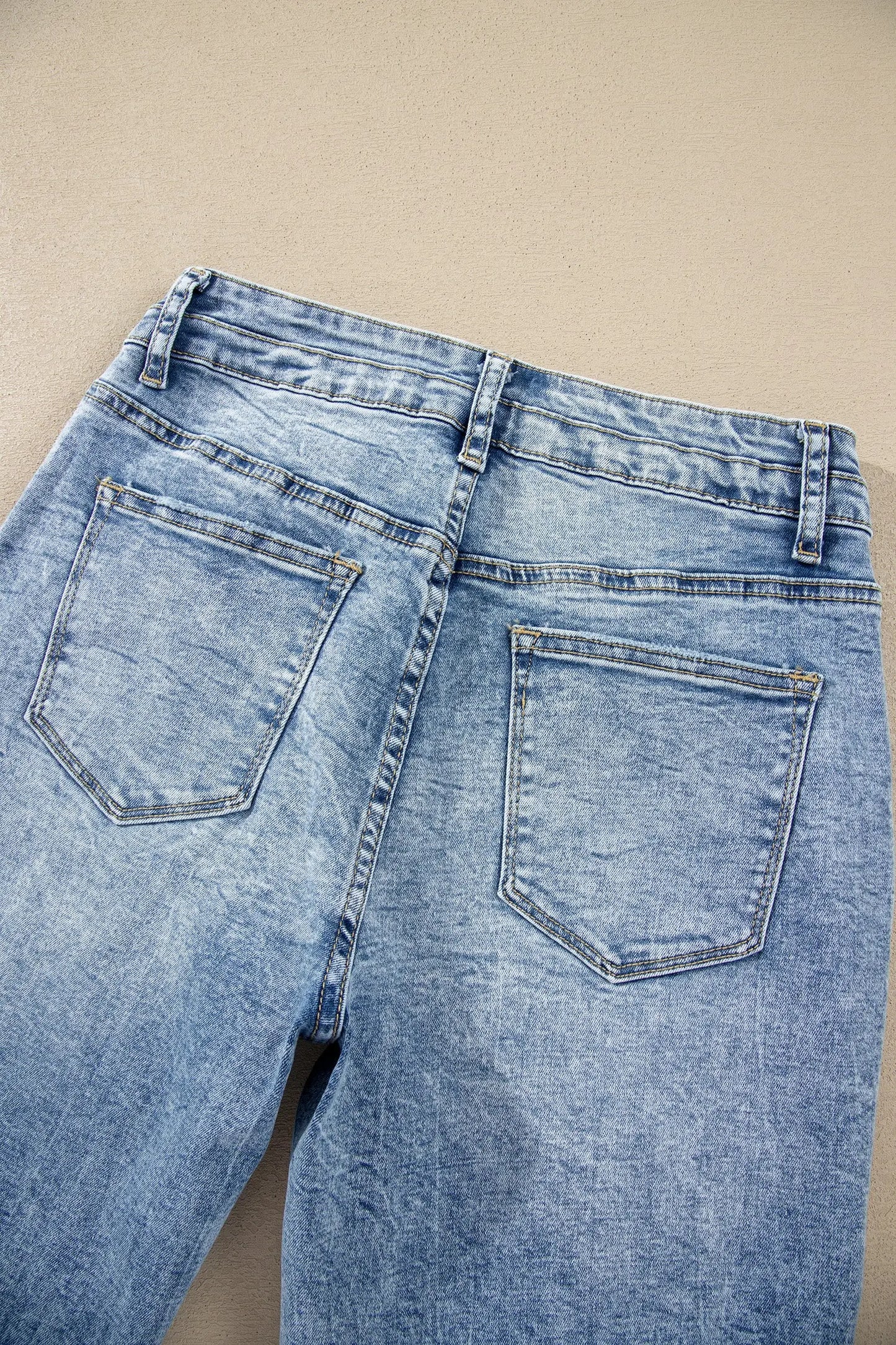 Beau Blue Acid Wash Pocket Detail Flare Jeans