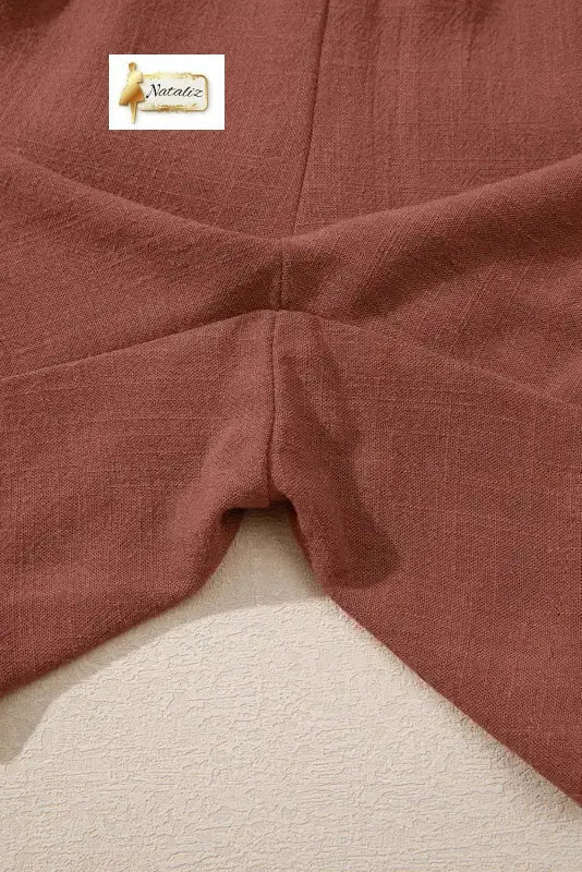 Chestnut Lace Splicing Drawstring Elastic Waist Loose Linen Shorts - Pants