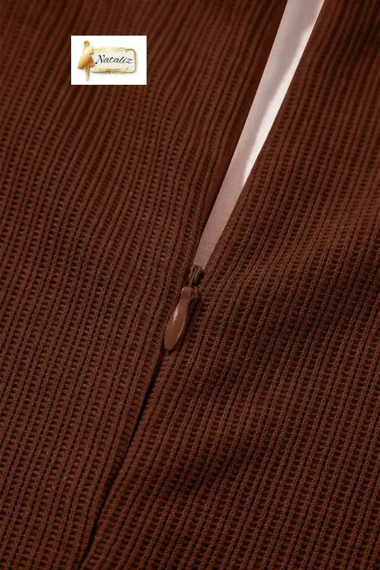 Coffee Solid Color Knit V Neck Zipped Loose Romper Jumpsuits