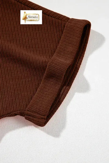 Coffee Solid Color Knit V Neck Zipped Loose Romper Jumpsuits